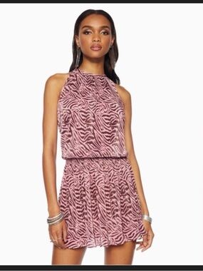 Ramy Brook Pink and Brown Zebra Print Mini Dress